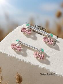 2pcs Fashionable & Cute Cherry Plant Stainless Steel Nipple Rings For Women
