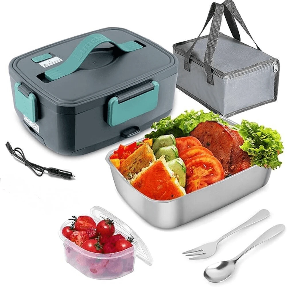 Fiambrera eléctrica de 90 W con recipiente extraíble de acero inoxidable de gran capacidad de 2 L para adultos, fiambrera portátil con calefacción para el trabajo, calentamiento rápido a prueba de fugas. - Verde Oliva - Ver 1