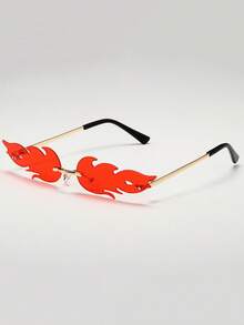 1/2/3pcs Women's Flame Shaped Rhinestone Red Rimless Glasses, European And American Style Exaggerated Personalized Fashion Glasses, Zinc Alloy Temple, Suitable For Party / Music Festival / Street Photography / Theme Event / Stage Performance Niche Eye-Catching Accessory - Multicolor - View 7