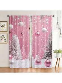 2 pezzi Tende natalizie rosa per Natale con design decorativo a cedro - Facili da installare, trattamento in poliestere con passante per asta, adatte per camere da letto, uffici, cucine, soggiorni - Aggiungono allegria festiva (senza asta) - Multicolore - Visualizzare 11