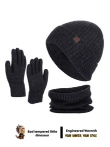 1/2/3件男士冬季保暖帽子、围巾、手套套装，新款加厚针织帽，保暖针织滑雪面罩，适合秋冬季户外活动、露营、钓鱼、徒步旅行、旅行、度假