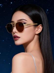 Phong cách kim loại cổ điển! Với thiết kế lò xo, gọng tròn vàng siêu thoải mái, kính mát màu thời trang Steampunk dành cho nữ, phụ kiện kim loại, bền bỉ - Nhiều màu - Xem 4