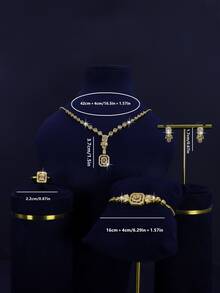 Juego de 5 piezas de accesorios de boda para mujer con diseño cuadrado, adecuado para uso casual o de temporada de bodas, accesorios delicados y sencillos, regalo para madre, amiga, Navidad - Conjunto de boda cuadrado geométrico - Ver 2