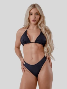 Biquíni Feminino Cortininha Com Calcinha Asa Delta - Preto - Visão 1