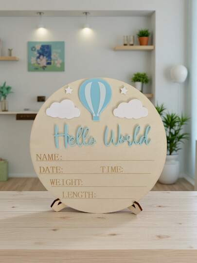 1 pièce Panneau d'affichage de naissance "Hello World" Accessoire photo pour bébé Copeaux de bois Étapes clés du bébé Copeaux de bois Cadeau de baby shower pour garçons/filles