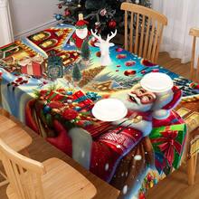 1/20 szt. świąteczny obrus, luksusowy, uroczy obrus z motywem Świętego Mikołaja, kolorowe prezenty świąteczne, dekoracja w świątecznym klimacie, żywa aranżacja stołu do jadalni, odpowiednia do kuchni, stołu jadalnego, świątecznego przyjęcia, pikniku na świeżym powietrzu - Wielokolorowe - Zobacz 5