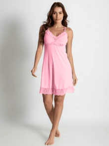 Eatifa Women's Nursing Nightgown In Viscose With Lace Details And Opening - 淺粉色 - 查看 5