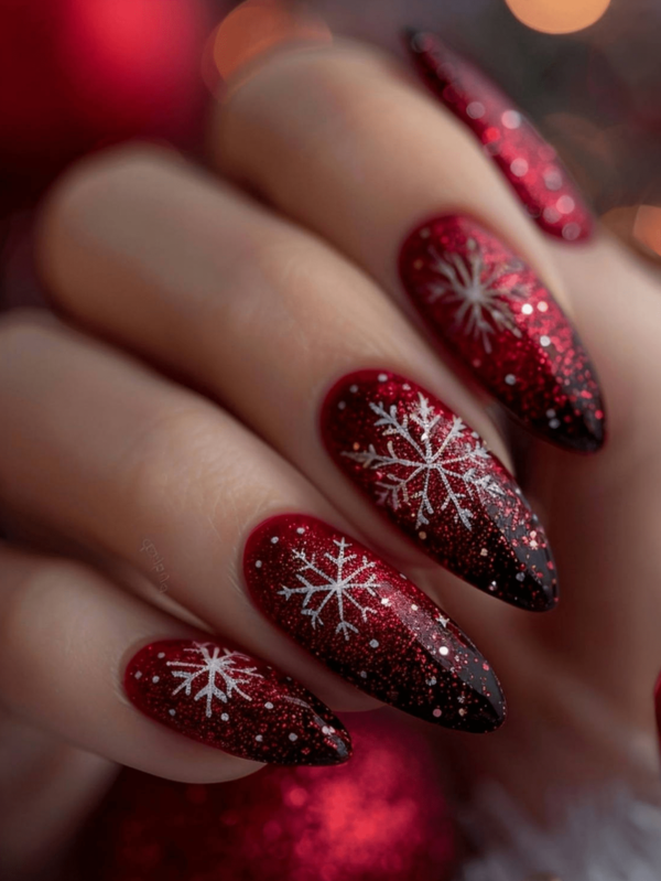 Christmas Nails, French Pointed Nails, Essential Manicure For Christmas. Snowflake Diamond False Nails,Fake Nails, Fall Press On Nails