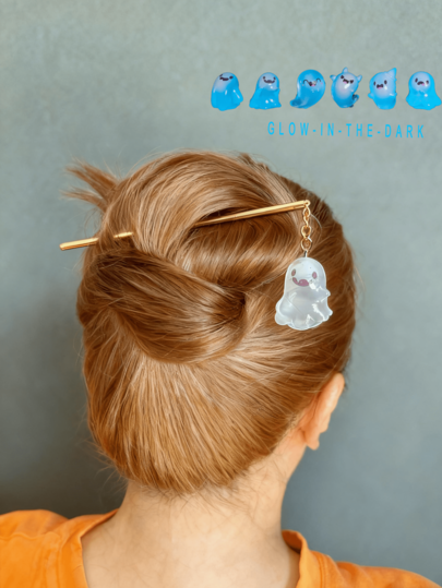 1 Stück süßer Geist Haarspange, Haarschmuck für Frauen, leuchtet im Dunkeln, Halloween Herbst Haarspange, Frauenzubehör, Y2K Haarspange, Dutt Verlängerung, Haarnadeln