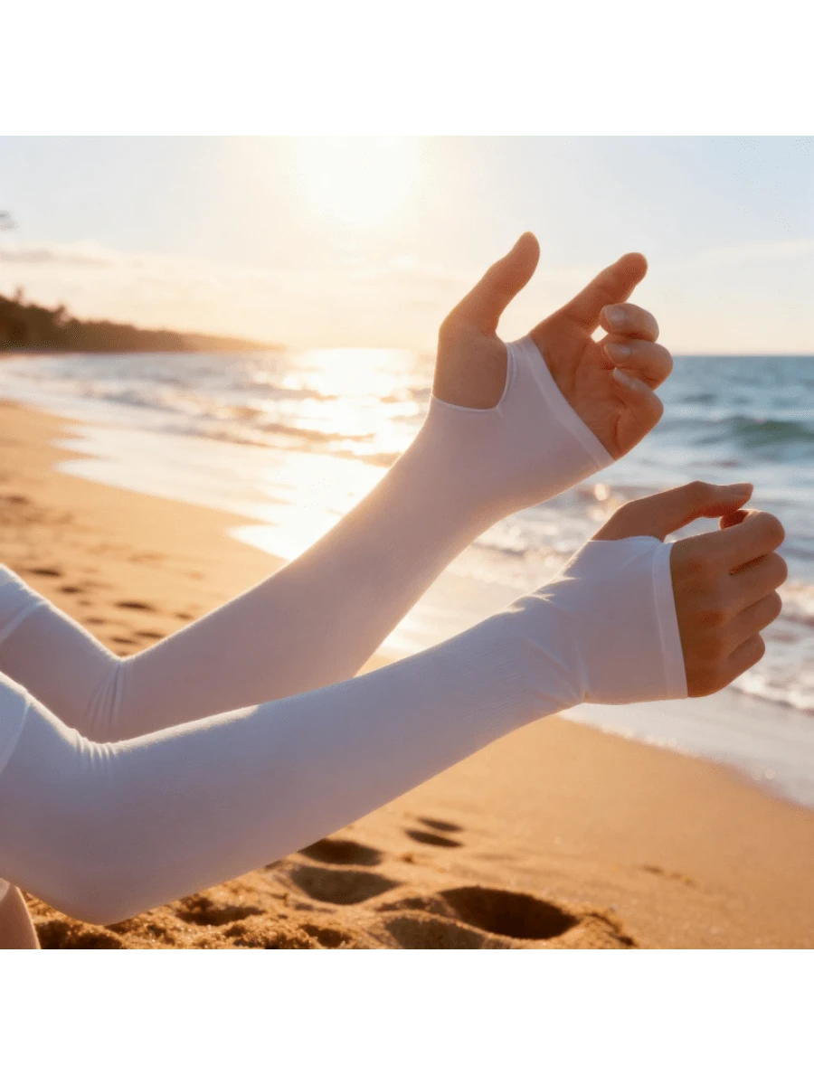 1pc UPF 50+ Sun Protection Sleeves - Stretch Fit For Outdoor Activities - 白色 - 查看 1