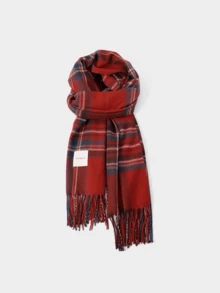 1pc Plaid Scarf, Warm Long Scarf With Tassels, Unisex Design, Winter