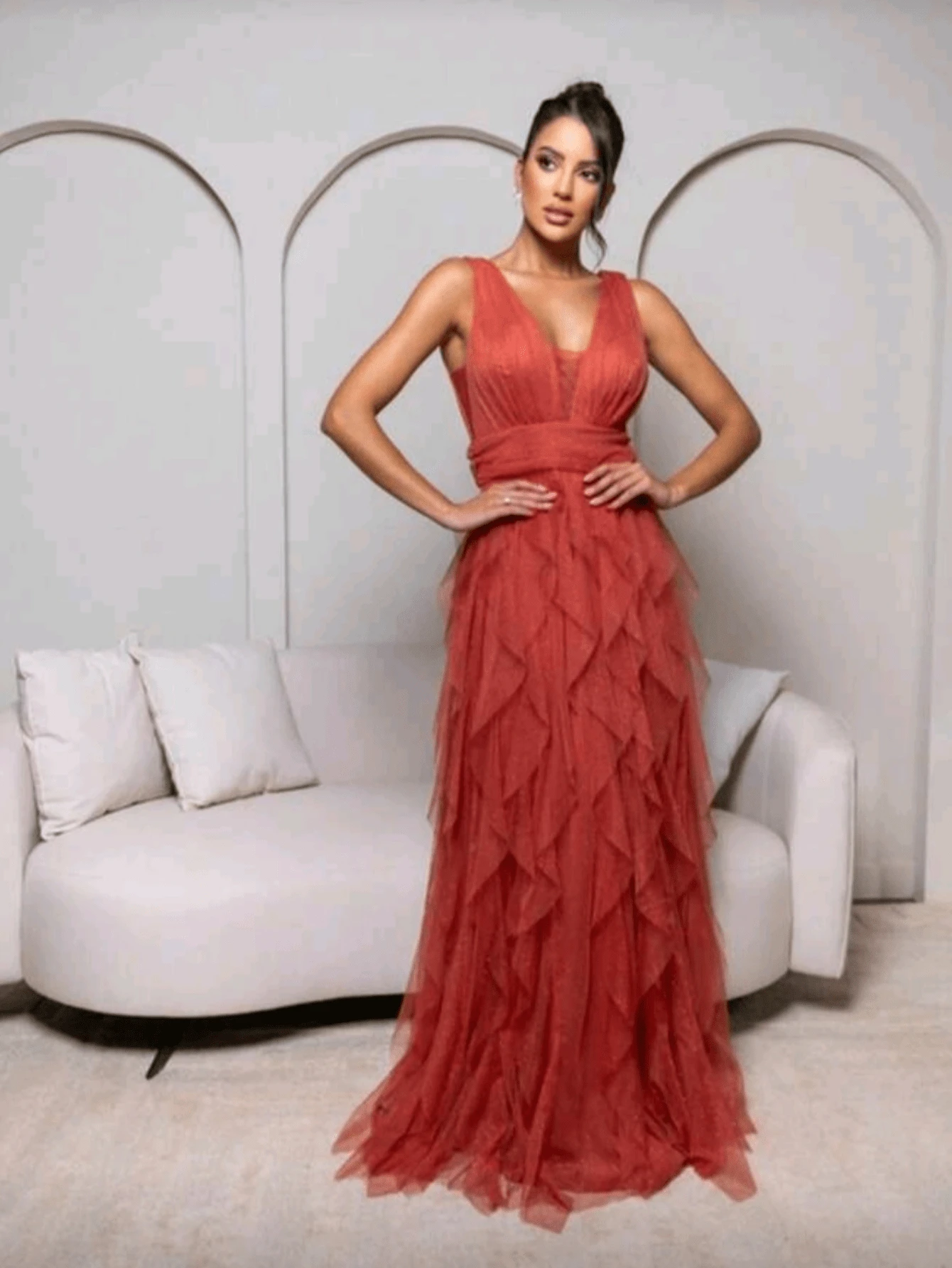 Long Dress Graduation Party Wedding Guest Godmother - 亮橙色 - 查看 1