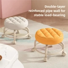 Plastic Swivel Stool With Wheels, Quiet Multidirectional Casters, Cushioned Seat, Rotating Cleaning Stool, Colorful Shoe Changing Stool For Living Room
