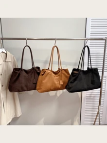 Autumn/Winter Faux Suede Tote Bag, Versatile Shoulder Bag For Commuting And Daily Use - Multicolor - View 1