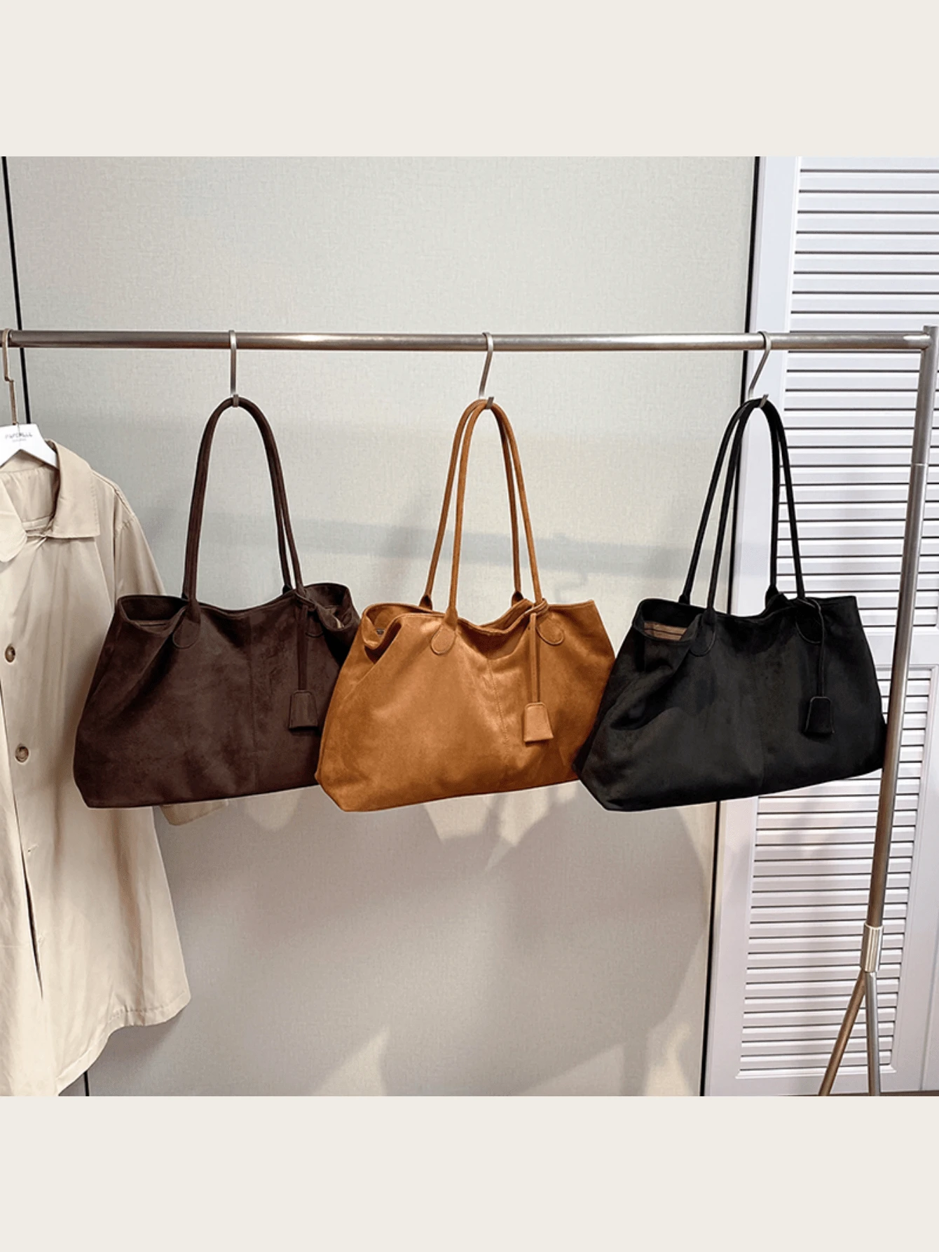 Autumn/Winter Faux Suede Tote Bag, Versatile Shoulder Bag For Commuting And Daily Use - Multicolor - View 1