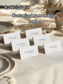 8/16/24pcs Customized Wedding Place Cards - Personalized With Names And Table Numbers, Simple Elegant Design, Perfect For Wedding Reception, Bridal Shower, Engagement Party, Banquet Table Decor, Unique Wedding Favor ,Easy-Install - Multicolor - View 8