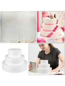 1pc Round White Foam Cake Model, Foam Model For Diy Cake Decorating Practice And Wedding Decorations, Flower Decorations, Cake Making, Baking Displays, Christmas Party Cakes, Valentine'S Day, Easter, Halloween, And Other Holiday Party Cake Decorations, And Hotel Cake Model Props