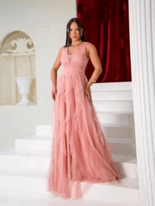 Long Dress Graduation Party Wedding Guest Godmother - 乾枯玫瑰色 - 查看 1