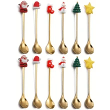 6/12 piezas Cucharitas de café navideñas, Juego de cucharitas de té y café con figuras de dibujos animados, Cucharitas de mezcla de acero inoxidable para Navidad, Cucharitas navideñas creativas, Adecuadas para uso diario, Fiestas de Navidad, Reuniones familiares, Postres, Bebidas, Espresso, Batidos, Mermeladas, Regalos de Navidad, Chocolate, Leche - Multicolor - Ver 12