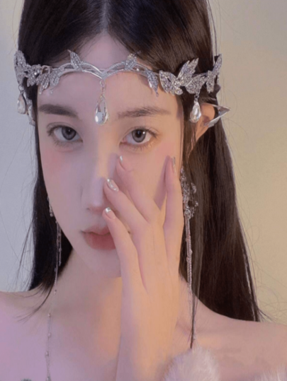 Haarschmuck mit Strass-Krone, Halloween Cosplay Kostümparty, weiches Feenohren und Kronen-Haarband für Frauen, verzauberter Wald Blumen Haarschmuck, perfekt für Renaissance-Fairs und Fantasy-Kostümzubehör