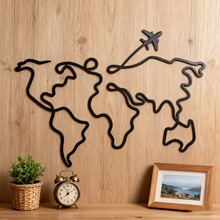 1 pieza Decoración de pared de metal - Decoración mapa del mundo, Decoración de pared de metal del mapa del mundo con avión tradicional, Escultura contemporánea para sala de estar, oficina, decoración del hogar. Ideal para sala de estar, dormitorio, decoración de cocina - Regalo perfecto de inauguración de casa, cumpleaños para amantes de la música, coleccionistas de antigüedades - Construcción de hierro, decoración del hogar, perfecta para decoración de habitación, decoración de dormitorio
