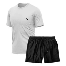 KIT MEN'S SET BERMUDA SHORTS TACTEL + DRY FIT SPORTS SHIRT GYM BASIC - 黑與白 - 查看 1