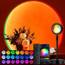 Sunset Lamp Projector LED Lights For Room Aesthetic Night Light W/ Remote& APP 16-Color Dimmable 16 Modes Ambient Projection For Bedroom, Living Room, Party, Photography Background, Romantic Dates, Four Seasons Home Halloween Decor, House Warming Gift - H7020多色光 - 查看 1