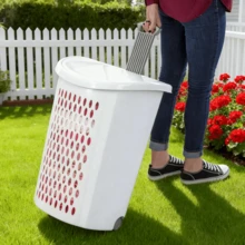 Plastic Laundry Hamper With Wheels & Handle – White, Spacious Capacity To Fit Multiple Loads Of Laundry, Easy Transport Between Bedroom, Bathroom & Laundry Area, Durable Plastic Material Resists Cracks & Stains, Ideal For Home, RV & Small Spaces - 白色 - 查看 12