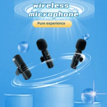 无线领夹式麦克风：具有智能降噪和 360° 拾音功能，黑色，Type-C 接口，带防风罩，一键连接，便携式领夹式麦克风，兼容 Android 智能手机/平板电脑，直播、视频博客、视频会议 - 黑色 - 查看 2