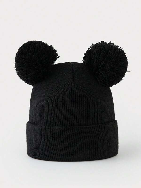 1 Stück Damen Einfarbige Vielseitige Doppel-Bommel Süßer Strickhut, Geeignet für Herbst/Winter Alltag