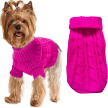 Dog Sweater, Warm Dog Sweaters For Small Dogs Medium Large Dogs, Cute Winter Classic Turtleneck Pet Sweater Cat Sweater Dog Clothes Coat Dog Christmas Sweaters For Girls Boys Dog Puppy Cat - 玫紅粉 - 查看 3