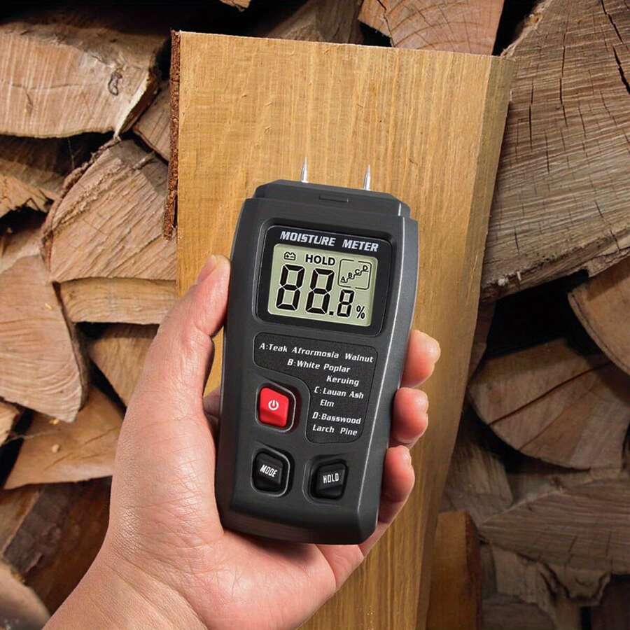 [Accurate Wood Moisture Meter] Wood Moisture Meter With Large LCD Display - Precise Digital Hygrometer For All Wood Species, Ergonomic Design, Battery-Powered
