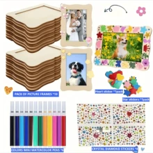 21 件北欧风格天然松木框架绘画艺术工艺套件，水性涂料和高透明度水晶钻石贴纸装饰，包括 5 个未完成的木框 + 12 支迷你水彩笔 + 4 张 DIY 贴纸，适合青少年和成人、生日礼物、节日装饰、亲子手工、季节性家居 DIY 艺术套装 - 彩色 - 查看 7