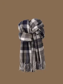 1pc Plaid Scarf, Warm Long Scarf With Tassels, Unisex Design, Winter