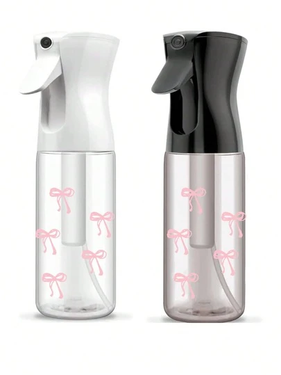 Pink Bowknot Pattern Clear PET Refillable Travel Spray Bottle, Multi-Purpose Fine Mist Spray Bottle For Travel And Business Trip,Makeup Remover Dispenser, Reusable Hair Spray Bottle, Continuous Water Mister, For Hair Styling, Cleaning, Plants, Facial Moisturizing(White)