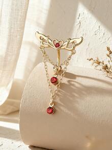 1pc Heart Wing Chain Navel Ring Piercing Jewelry - Golden Red - View 3