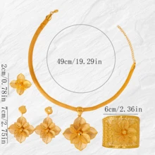 5 قطع/مجموعة مجوهرات عربية تقليدية أنيقة لعيد الأضحى للعروس، تشمل قلادة بزهرة مفرغة، خاتم، سوار، أقراط، مناسبة لاكسسوارات الزفاف والحفلات
