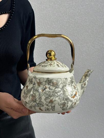 1 set Cafetera, Tetera, disponible en 1.5L/2.0L/2.5L. Se puede equipar opcionalmente con un cepillo de limpieza. Es una tetera doméstica, tetera de leche, olla para infusión de té y una tetera esmaltada que se puede calentar directamente en la cocina. Es un regalo ideal para familiares y amigos.