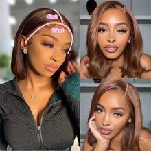 CEXXY 13x4 Chocolate Brown Bob Wig With Straight Hair, Net Style, Real Hair Wig, Glue-Free Brazilian Hair Bob Wig, HD Wig Without Glue, 180 Density Bob Wig, Specially Designed For Women - S4 - 查看 9