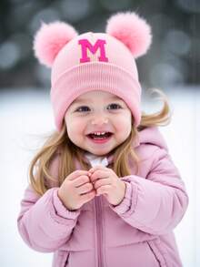 1 Mũ len thêu cá nhân hóa cho trẻ mới biết đi Mũ len 26 chữ thủ công cho bé gái Mũ đầu lâu cho trẻ sơ sinh, bé gái mặc hàng ngày từ 0-3 tuổi - Hồng - Xem 5