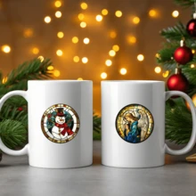 5 Sheets/Set, 30pcs Christmas Tree Round Glass Painting Stickers, UV DTF Glass Cup Stickers, Waterproof And Scratch-Resistant DTF Transfer Stickers, Suitable For Christmas Tree Ornaments, 16oz Glass Cups, Mugs, Crafts, Great For Decorating Personal Items!