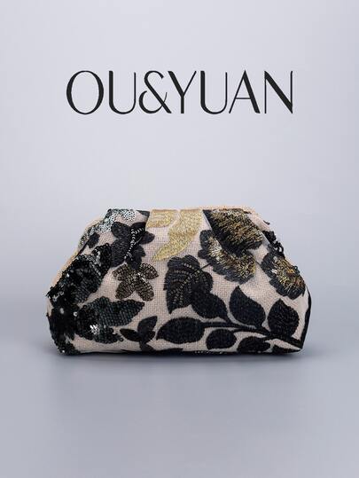 Sequin Embroidered Floral Pleated Clutch Bag, Women's Casual Clutch Bag, Fashionable And Glamorous Evening Bag Suitable For Holiday Parties And Commuting (Pattern Placement Randomly Cut)