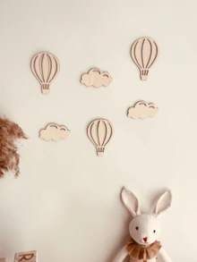 北欧风格气球和云朵木墙贴花 - 创意儿童房育儿室装饰，儿童摄影的摄影背景。 - 淺棕色 - 查看 3