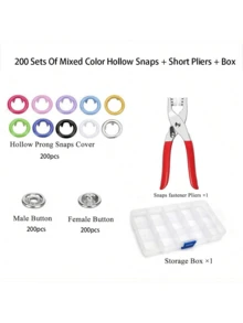 EDCUEBE7 50-200 piezas de botones a presión sólidos y huecos de colores, kit de herramientas de alicates de acero inoxidable para botones a presión, adecuado para manualidades, costura, proyectos DIY, ropa, pantalones, baberos, sombreros, zapatos, paraguas, tutorial de instalación para principiantes (mezcla aleatoria de botones a presión), excelente para regalos de vacaciones - Multicolor - Ver 20