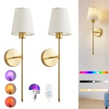 "2-Pack Rechargeable RGB Wall Lights With Remote – 15-Color Dimmable Sconces For Bedroom, Living Room, Hallway, Bathroom, Kitchen, And Closet" - Gold - View 1