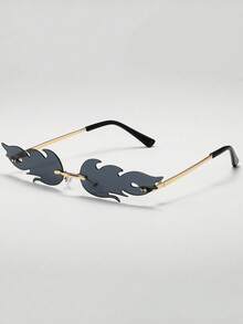1/2/3pcs Women's Flame Shaped Rhinestone Red Rimless Glasses, European And American Style Exaggerated Personalized Fashion Glasses, Zinc Alloy Temple, Suitable For Party / Music Festival / Street Photography / Theme Event / Stage Performance Niche Eye-Catching Accessory - Multicolor - View 26