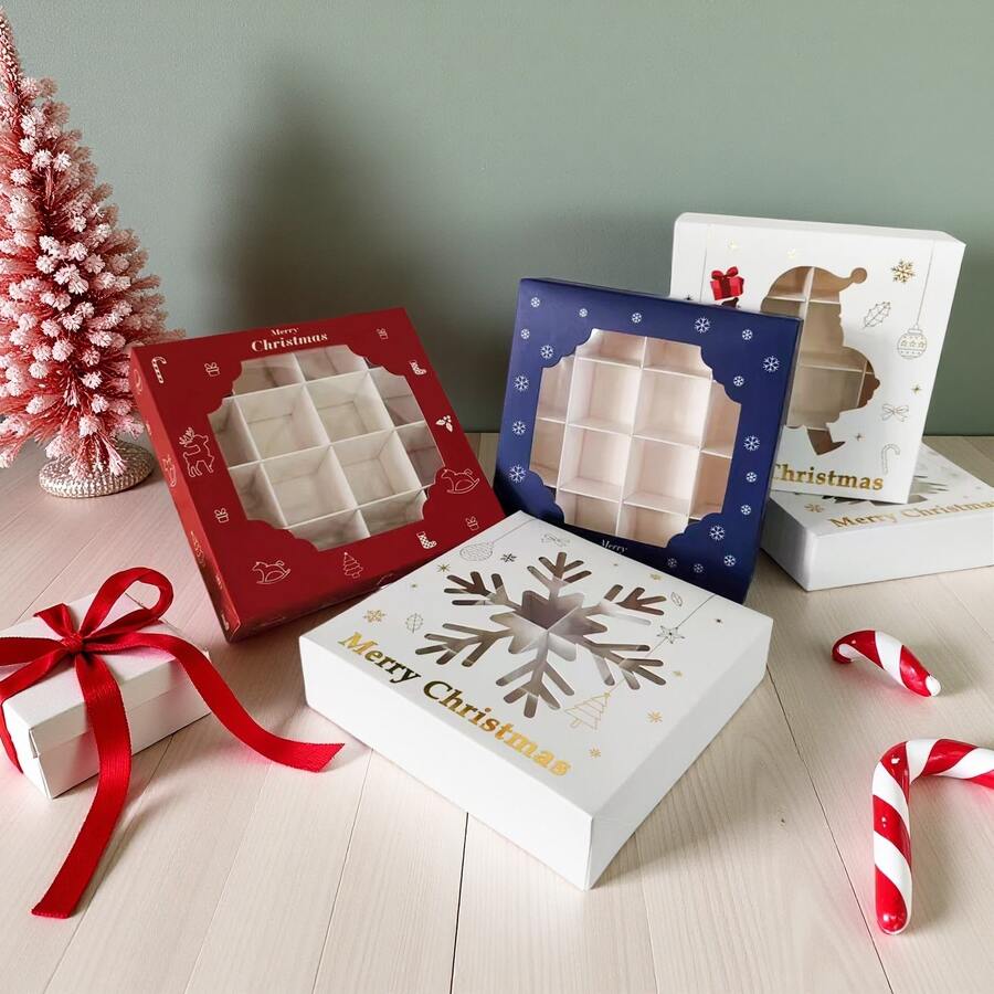 Christmas Gift Boxes With Festive Cut-Out Designs - Santa, Snowflakes, Trees, Gnomes & Bells - Perfect For Candy & Chocolate Treats - Holiday Party Favors, Christmas Decorations Home Decor Room Decor Winter