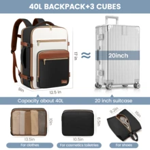 LOVEVOOK Travel Backpack For Women,40L Carry On Backpack Flight Approved,TSA Personal Item Travel Bag Fits 17 Inch Laptop,Business Weekender Overnight Daypack With Back Pad And Chest Buckle,Cubes - Black, White and Brown - View 6