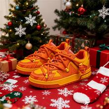 Versatile Retro Casual Student Sports Shoes For Men, Color Block Lace-Up Sneakers, Orange Skate Shoes, A Pair Of Fresh Color Shoes Suitable As Christmas Gift - Orange - View 3