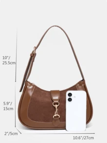 1个复古简约新月形可调节单肩包，柔软麂皮拼接，咖啡棕色，适合约会、外出、派对等场合 - 咖啡 - 查看 7